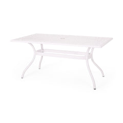 Celestine - Outdoor Cast Aluminum Dining Table With Floral Lattice Design And Umbrella Holder