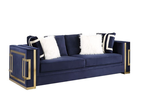 Virrux - Sofa With 6 Pillows - Blue Velvet & Gold