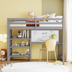 Loft Bed With Shelves, Desk And Writing Board