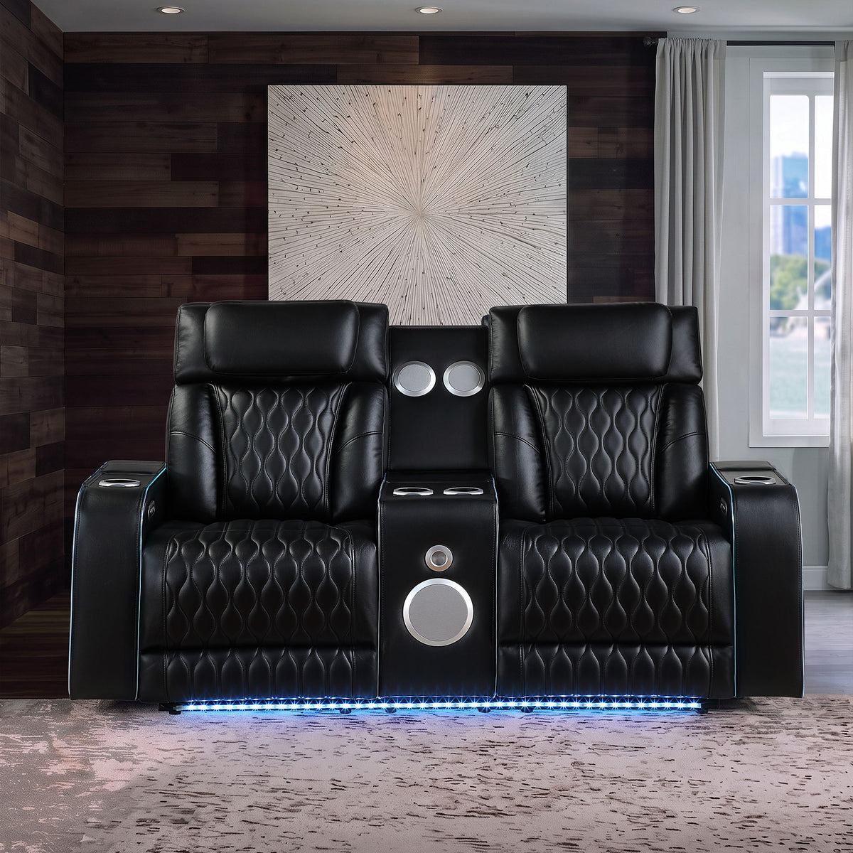Electra - Power Reclining Loveseat With Power Headrests, Console, Speakers, Massage, LED Lighting And USB Control