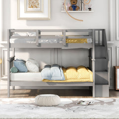 Stairway Bunk Bed With Storage And Guard Rail For Bedroom