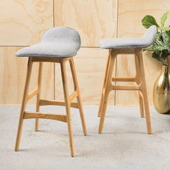 Mid Century Modern Upholstered Low Back Barstools (Set of 2) - Gray / Natural Oak