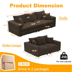 Plush Corduroy 4 Seat Sofa, Modern Comfy Upholstered Sofa Cloud Couch, Deep Seat Couches With Soft Pillows