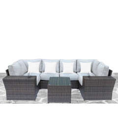 Outdoor Wicker Sectional With Weather Resistant Cushions And Table