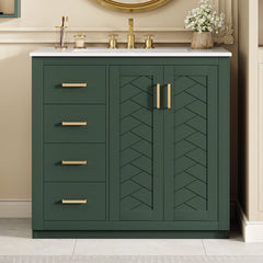 Bathroom Vanity With Sink, Storage Cabinet, Freestanding Set With 3 Drawers & Soft Closing Doors - Green