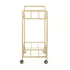 Modern Metal And Glass Bar Cart With Rolling Casters - Gold