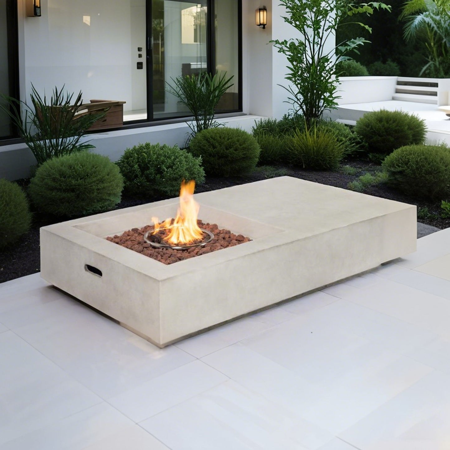 Propane Gas Fire Pit Table, 50000 Btu, Rectangular For Outside - Light Gray