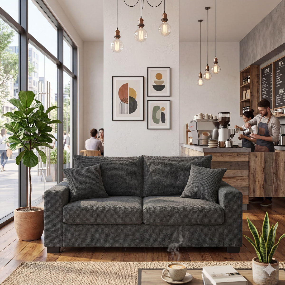 2 Seater Sofa, 2 Throw Pillows For Living Room