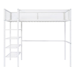 Loft Bed With 4 Tier Shelves And Storage