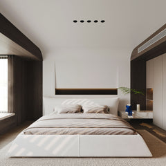 Upholstered Platform Bed With Special Shaped Velvet Headboard