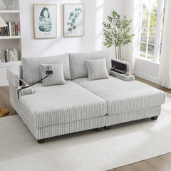 Modern Chaise Sofa With Adjustable Backrest, Cup Holders, Phone Holder & Storage Compartments For Living Room