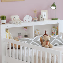 Bed With Headboard Storage Rack, 2 Under Bed Drawers, 3 Side Guardrails For Safety
