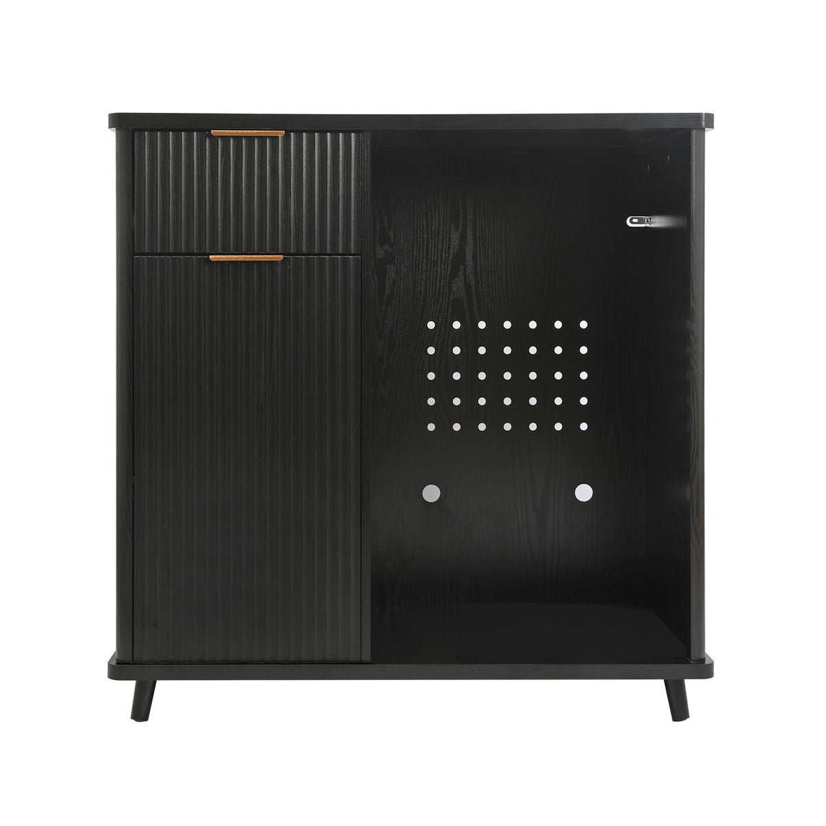 Fluted Coffee Bar Cabinet With Mini Fridge Space & Charging Station