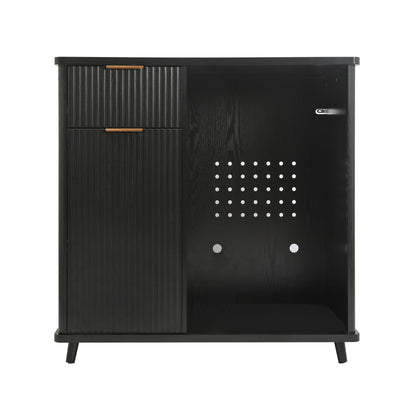 Fluted Coffee Bar Cabinet With Mini Fridge Space & Charging Station