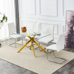 Rectangular Clear Tempered Glass Dining Table, Stylish Design With Metal Legs