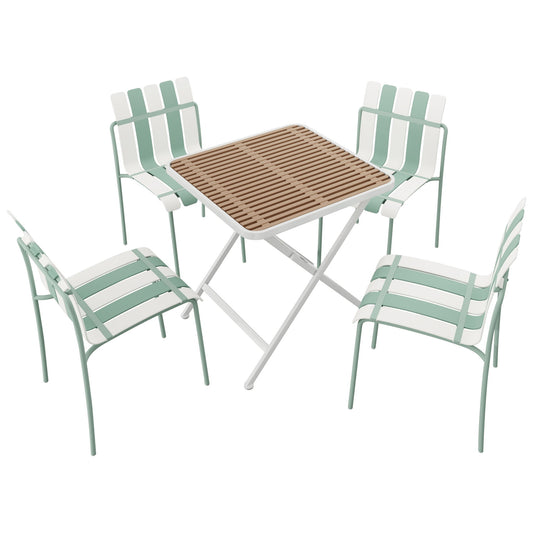 4 Piece Set Of Color Block Designed Single Chairs, Folding Square Table - Haze Green / Khaki / White
