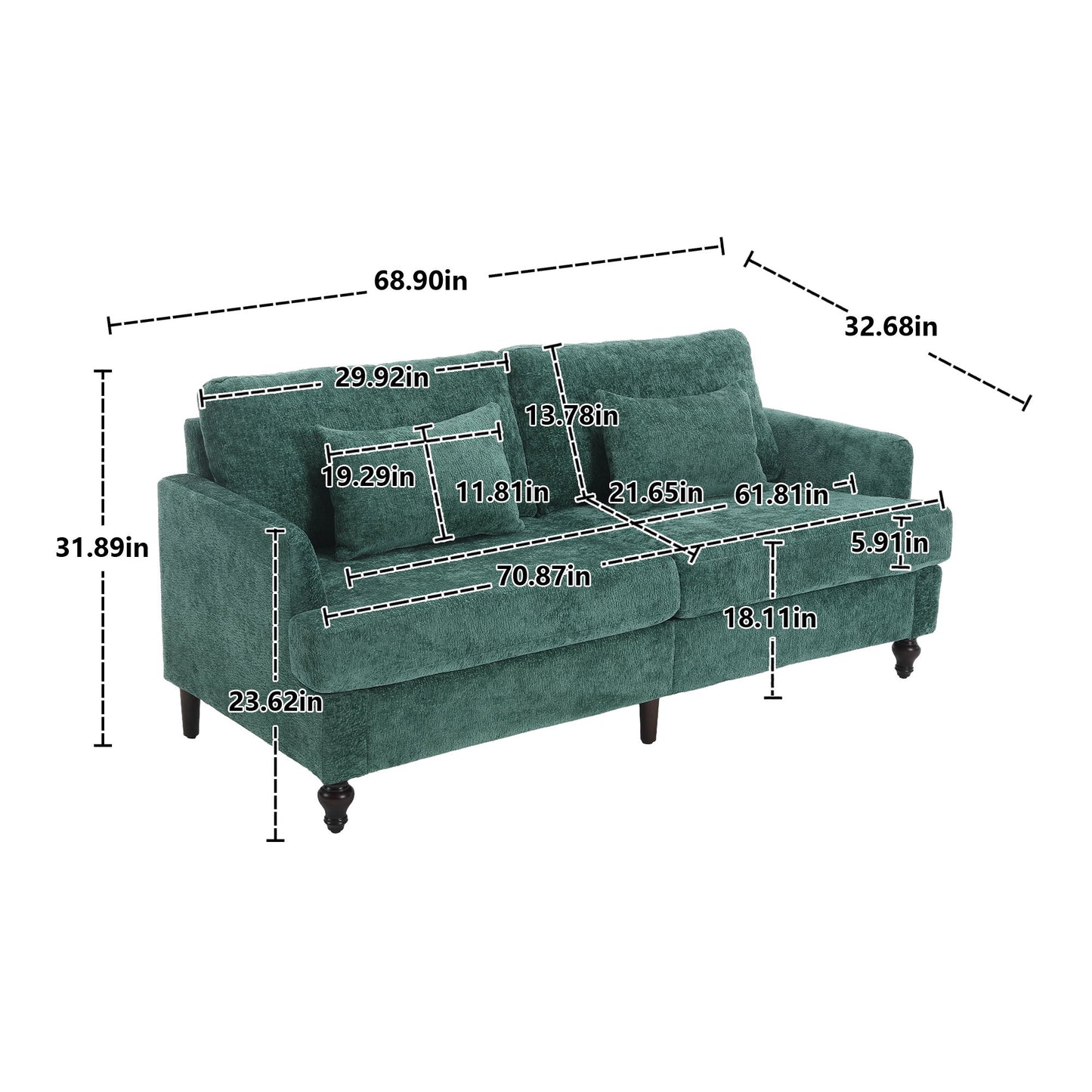Mid Century Modern Fabric Loveseat Sofa, 2 Seat Upholstered Couch