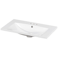 Single Bathroom Basin Sink, Vanity Top Only With 3 Faucet Holes