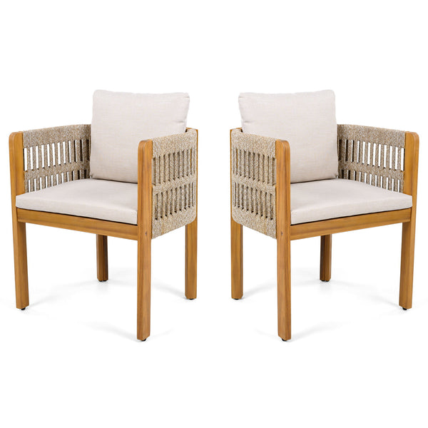 Outdoor Dining Chairs With Mix Rope Handles (Set of 2)