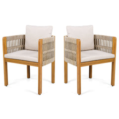 Outdoor Dining Chairs With Mix Rope Handles (Set of 2)