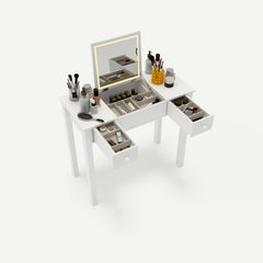 Vanity Table With LED Lights, Flip-Top Mirror And 2 Drawers, Jewelry Storage