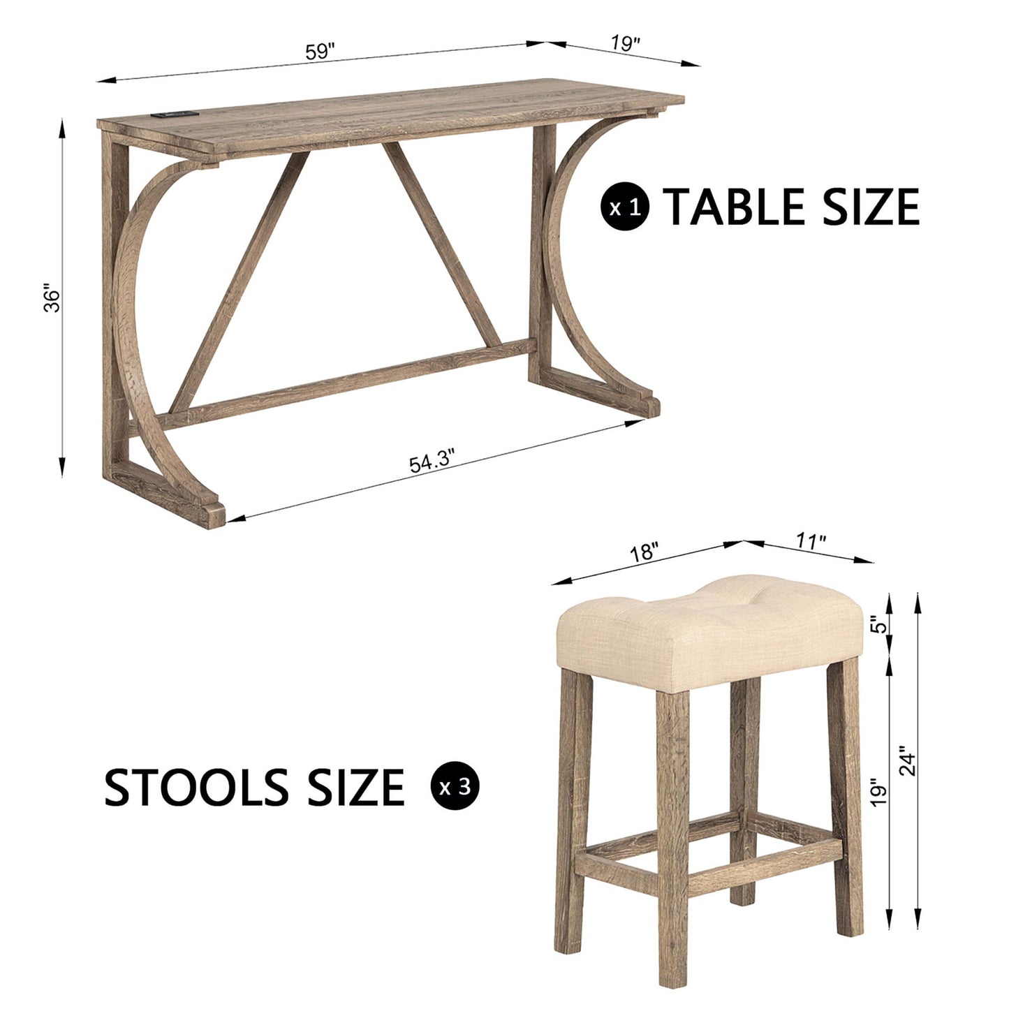 Bar Table Set With 3 Padded Stools