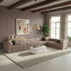 Rummi - Velvet Performance Fabric Upholstered 8 Piece Modular Sectional (With 3 Corner Chairs)