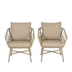 Bruce - Outdoor Club Chair Set With Water Resistant Cushions Rattan And Iron - Brown