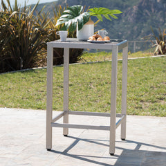 Outdoor 43" Aluminum Bar Table With Rattan Table Top - Gray / Silver