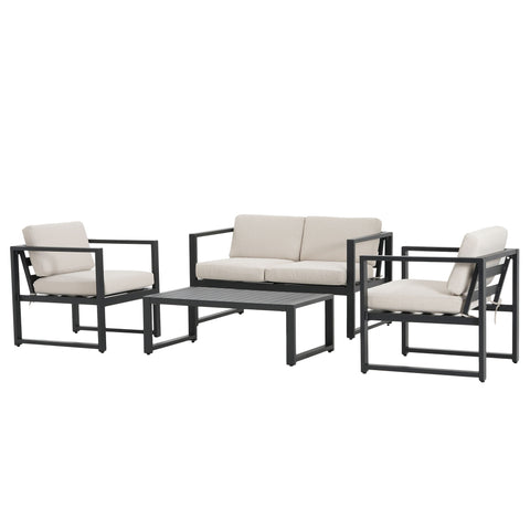 Navan - 4 Pieces Chat Set - Black / Beige