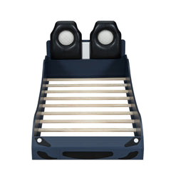 Race Car Shaped Platform Bed With LED And Upholstered Backrest In