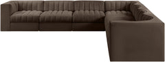 Rummi - Symmetrical Velvet Performance Fabric Upholstered 7 Piece Modular Sectional (With 3 Corner Chairs)