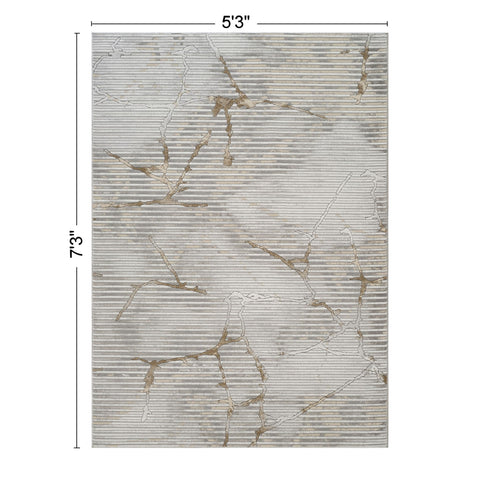 Geometrix - 5'3" X 7'3" Area Rug With Geometric, 3D Effect - Ivory / Gray