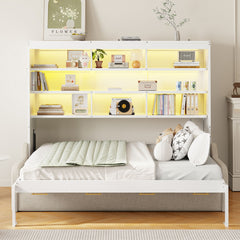 Murphy Cabinet Bed With Folding Sofa, Built In Storage Shelves And LED Light