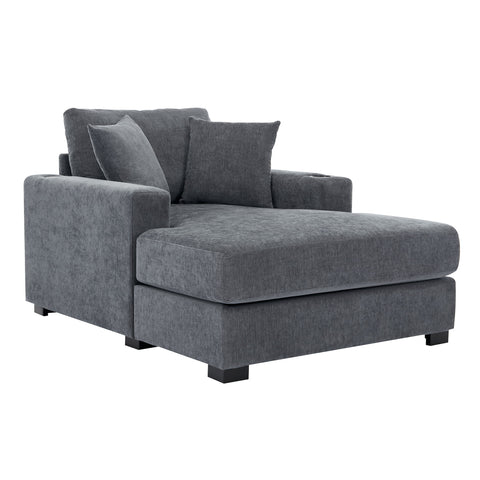 Oversized Chaise Lounger Modern Style Sofa Couch, With Pillows, Charge Station & Cup Holders