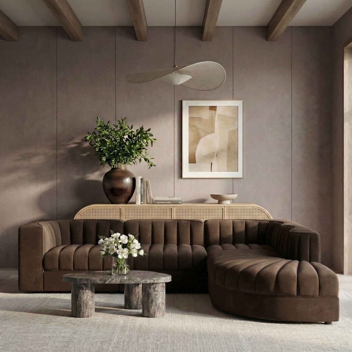 Rummi - Velvet Performance Fabric Upholstered 5 Piece Modular Sectional