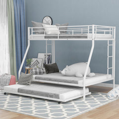 Bunk Bed With Steel Frame And Trundle, 2 Side Ladders