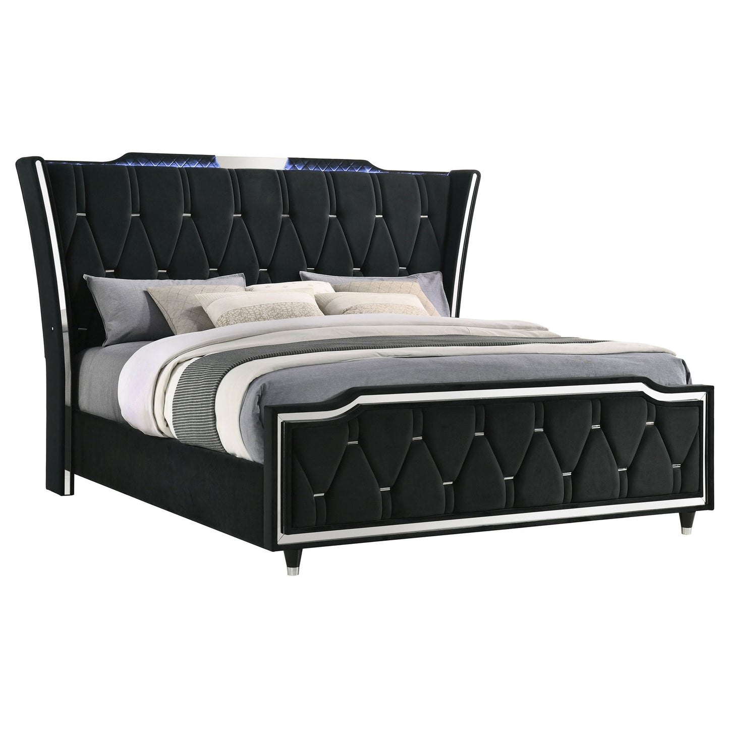 Mika - LED Upholstered Bed With Tufted Wingback Headboard And Ambient Lighting