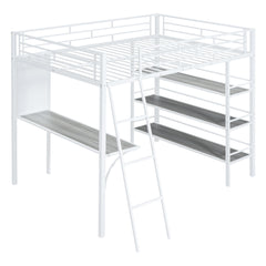 Bed With 3 Layers Of Shelves And Desk, Stylish Frame Bed