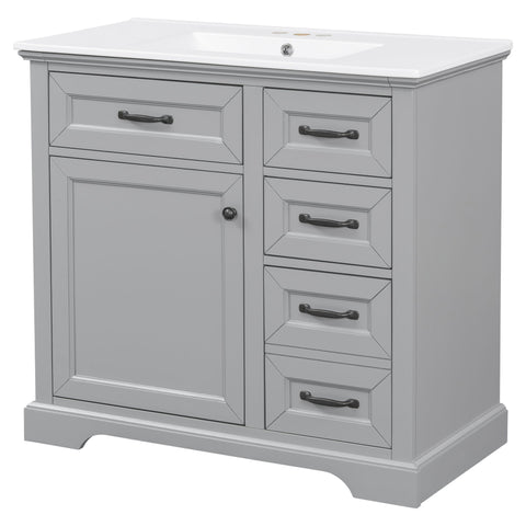 36" Bathroom Vanity With Sink, 2 Tip-Out Drawers, Soft Close Hinges