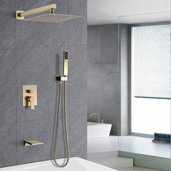 Tub Shower Faucet Set With 12" Rain Shower Head And Handheld Spray Combo