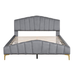 Platform Bed With Thick, Stylish Stripe Decorated Bedboard And Elegant Leg