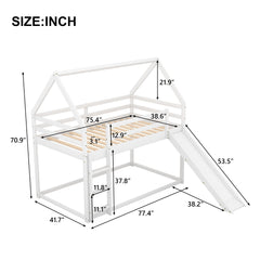 Twin Size Bunk House Bed With Slide And Ladder - White