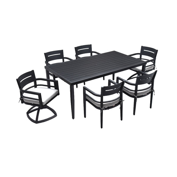 Outdoor Modern Dining Set, Chairs Sunbrella Cushioned And Dining Table With Umbrella Hole
