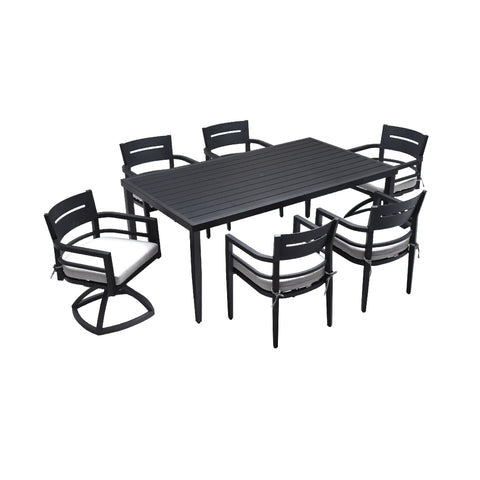Outdoor Modern Dining Set, Chairs Sunbrella Cushioned And Dining Table With Umbrella Hole