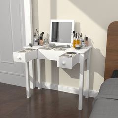 Vanity Table With LED Lights, Flip-Top Mirror And 2 Drawers, Jewelry Storage