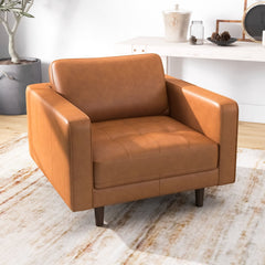 Catherine - Leather Lounge Chair Leather - Brown / Tan