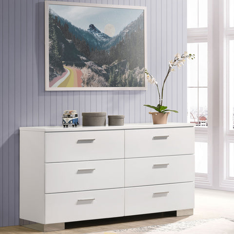 Dulcey - 6 Drawer Dresser With Accents, Bedroom Storage - Gloss White