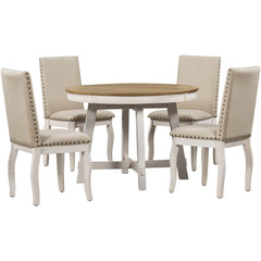Farmhouse Dining Table Set Wood Round Extendable Dining Table And Upholstered Dining Chairs