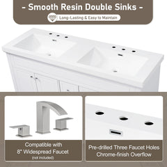 Vanity Top With Undermount Rectangular Double Sinks, Faucet Holes - White